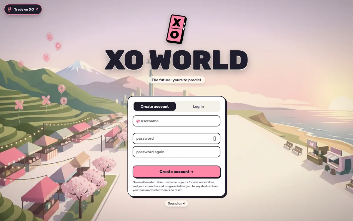 Screenshot of the XO World sign-up screen