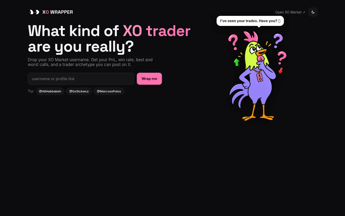 Screenshot of the XO Wrapper home page